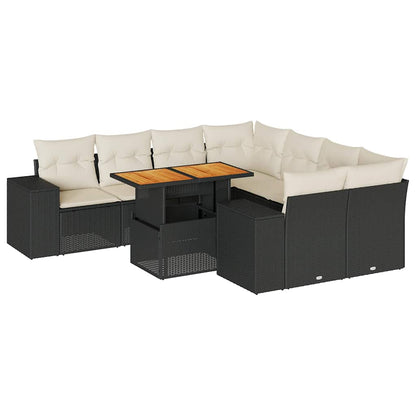 Set Divani da Giardino 9 pz con Cuscini Nero in Polyrattan | homemem39