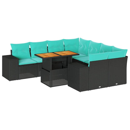 Set Divani da Giardino 9 pz con Cuscini Nero in Polyrattan | homemem39