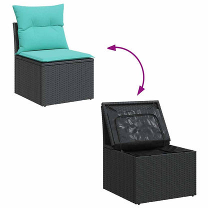 Set Divani da Giardino 9 pz con Cuscini Nero in Polyrattan