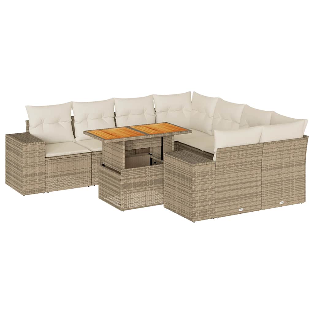 Set Divano da Giardino 9 pz con Cuscini Beige in Polyrattan | homemem39