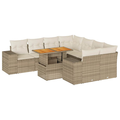 Set Divano da Giardino 9 pz con Cuscini Beige in Polyrattan | homemem39