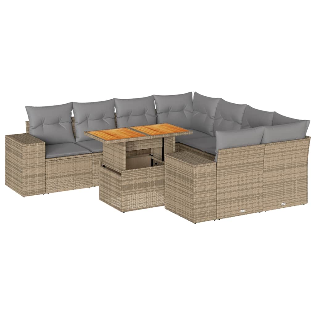 Set Divano da Giardino 9 pz con Cuscini Beige in Polyrattan | homemem39