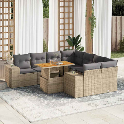 Set Divano da Giardino 9 pz con Cuscini Beige in Polyrattan | homemem39