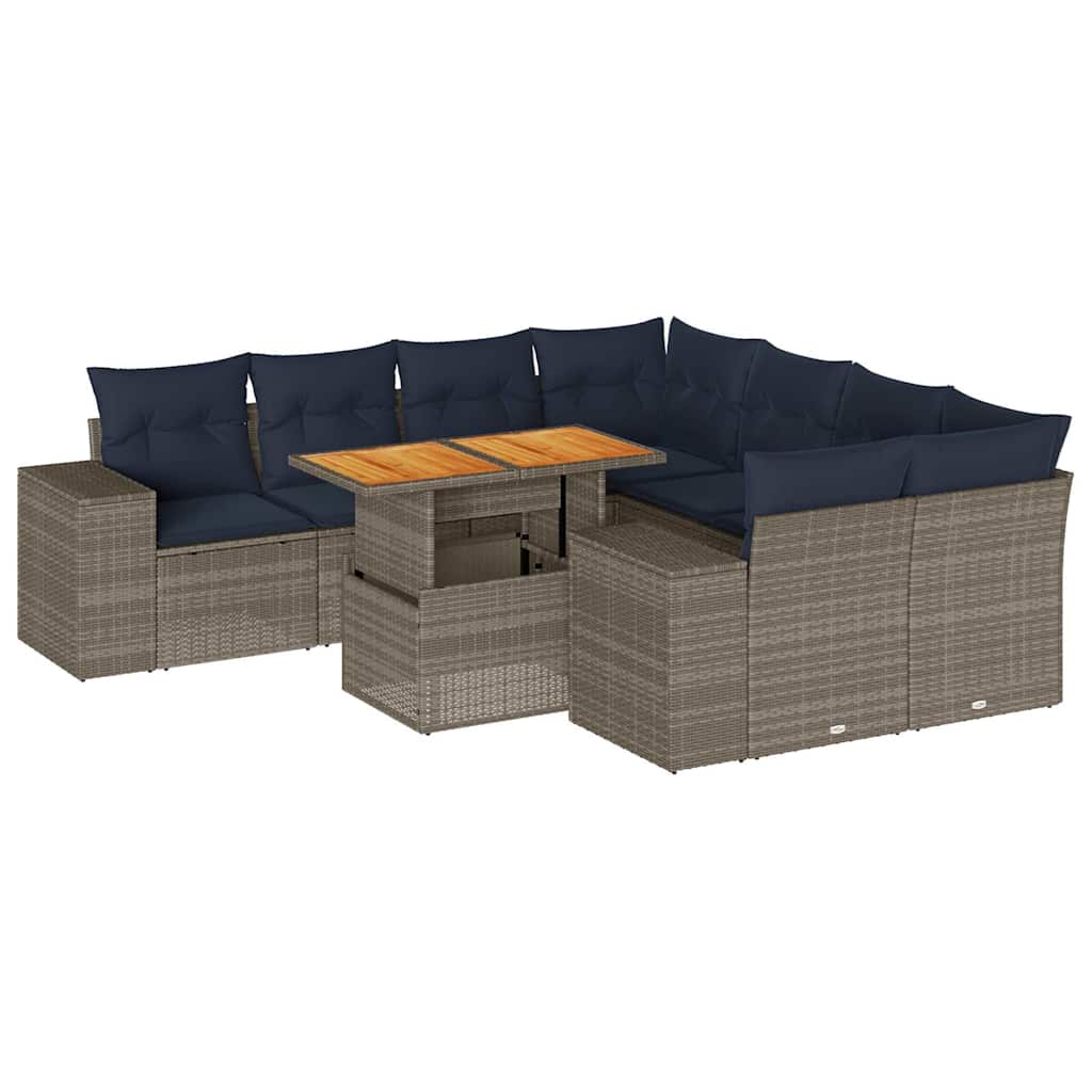 Set Divano da Giardino 9 pz con Cuscini Grigio in Polyrattan | homemem39