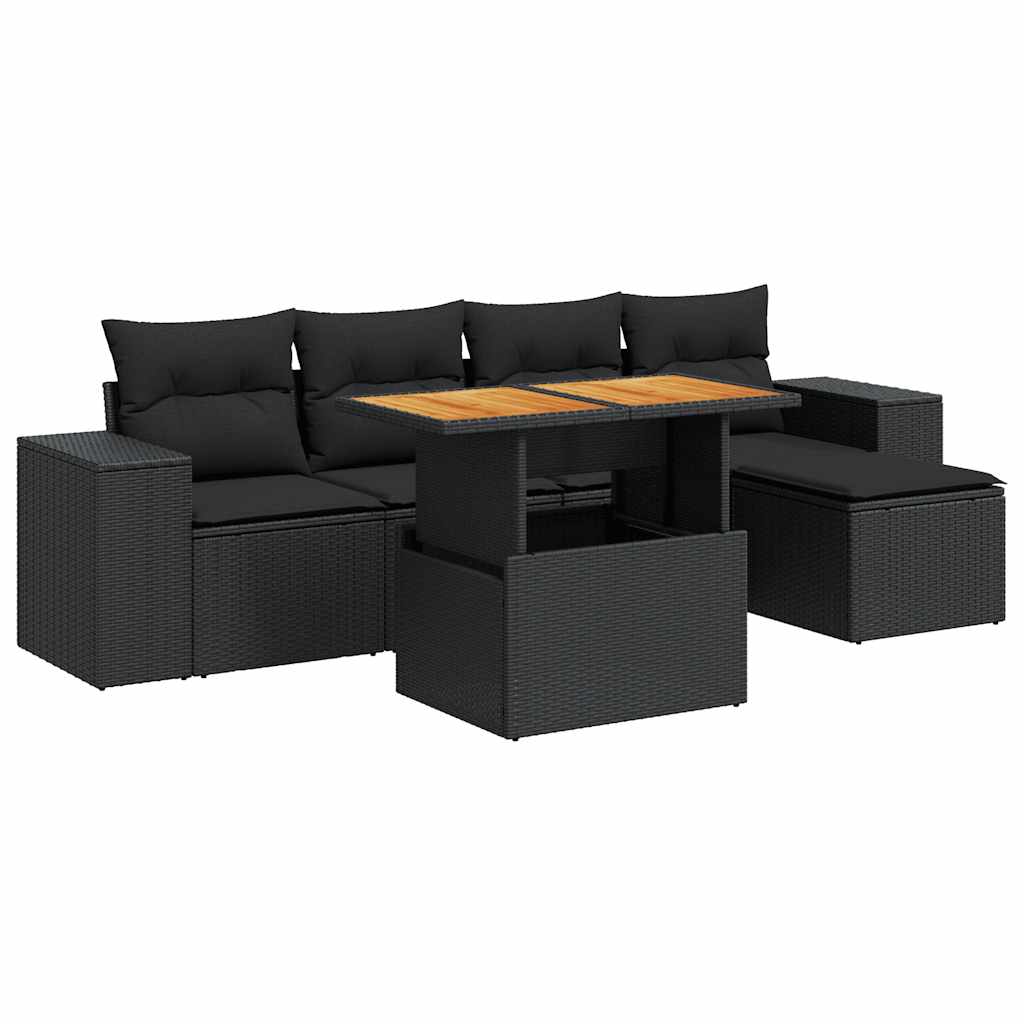 Set Divano da Giardino 6 pz con Cuscini Nero in Polyrattan | homemem39