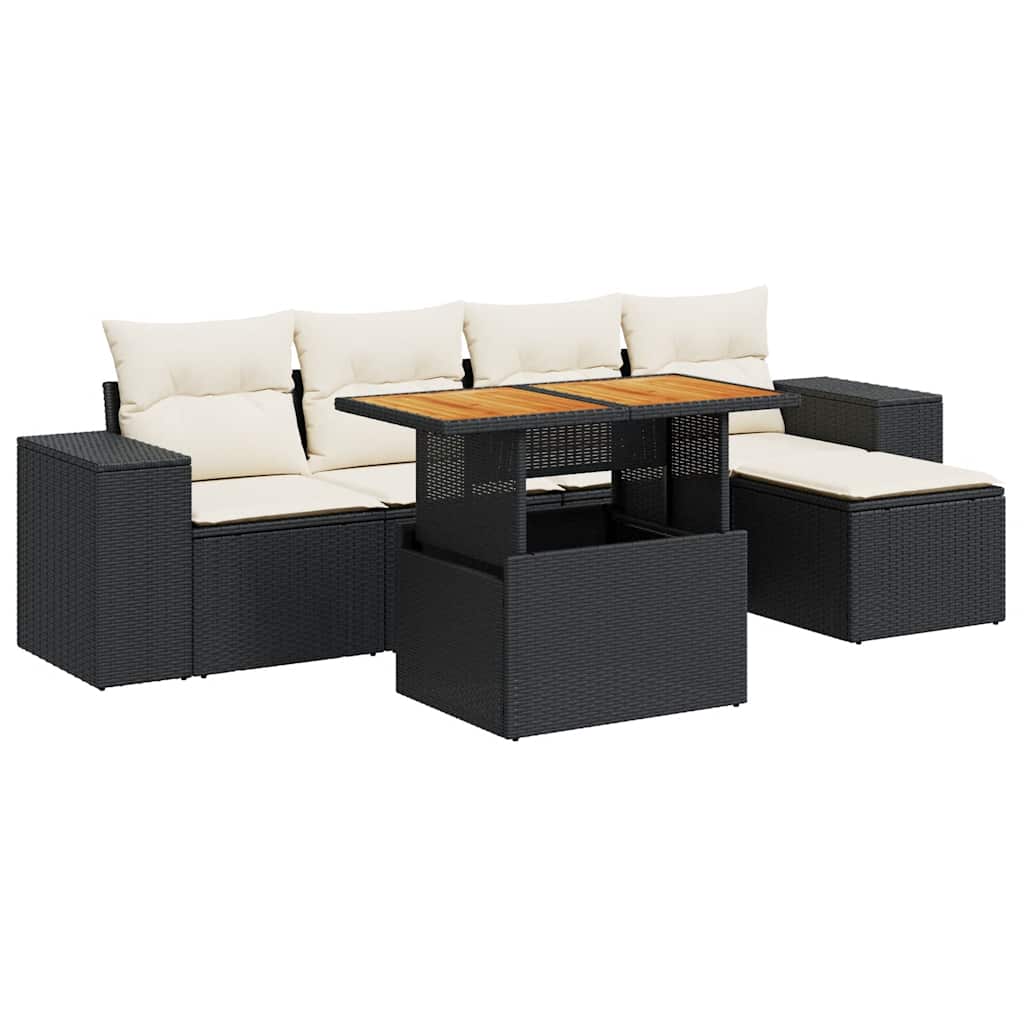 Set Divano da Giardino 6 pz con Cuscini Nero in Polyrattan | homemem39