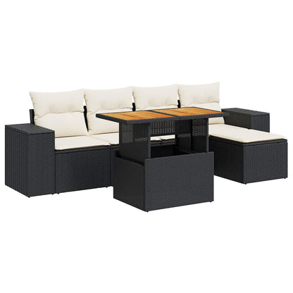 Set Divano da Giardino 6 pz con Cuscini Nero in Polyrattan