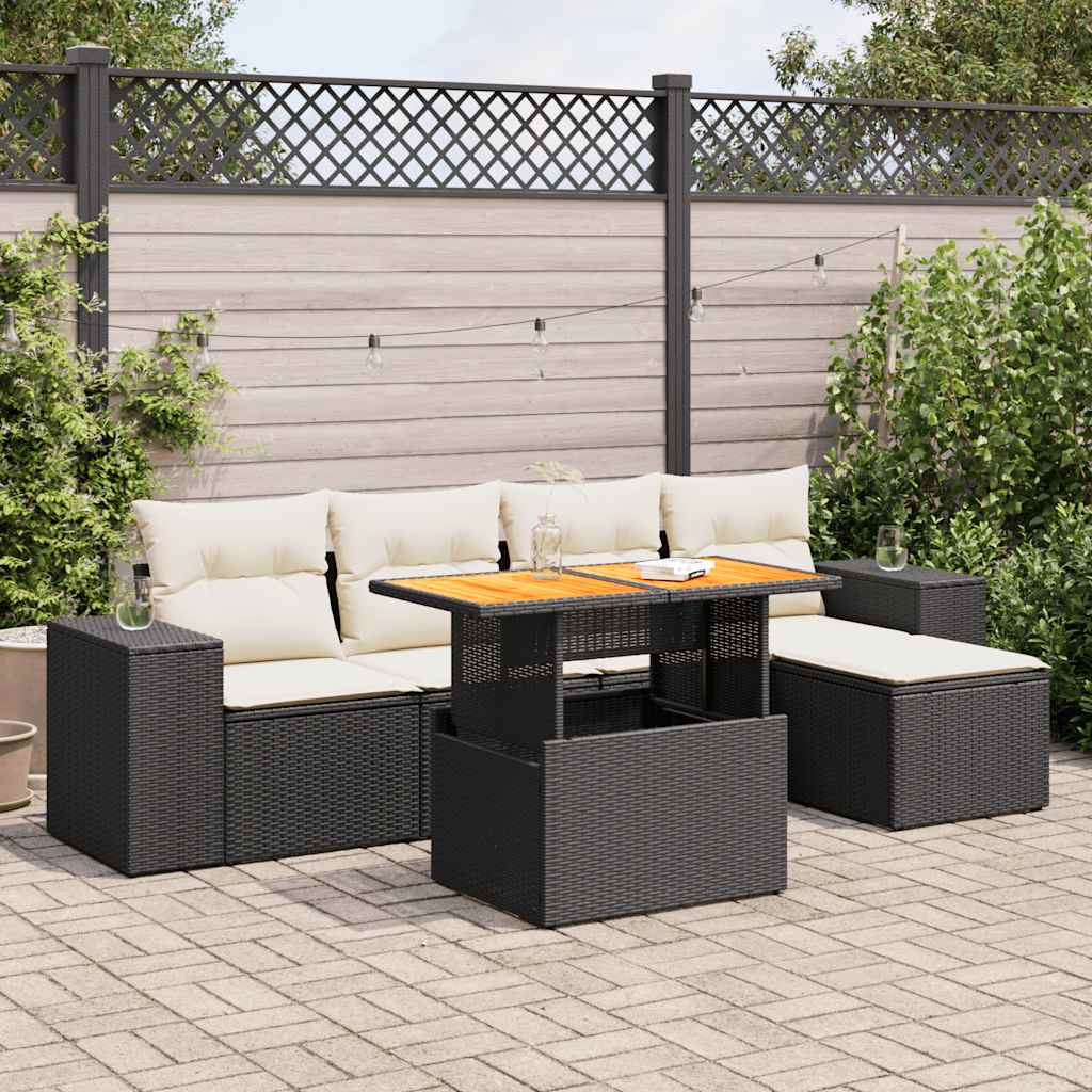 Set Divano da Giardino 6 pz con Cuscini Nero in Polyrattan | homemem39