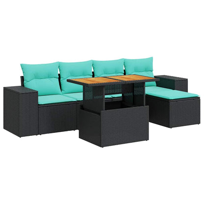 Set Divano da Giardino 6 pz con Cuscini Nero in Polyrattan