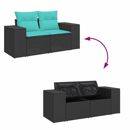 Set Divano da Giardino 6 pz con Cuscini Nero in Polyrattan