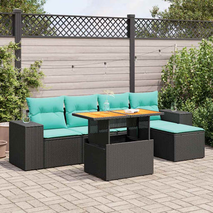 Set Divano da Giardino 6 pz con Cuscini Nero in Polyrattan