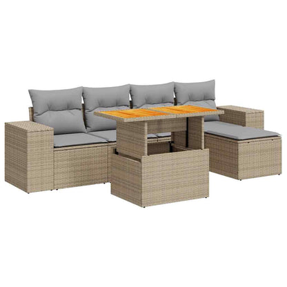 Set Divano da Giardino 6 pz con Cuscini Beige in Polyrattan | homemem39