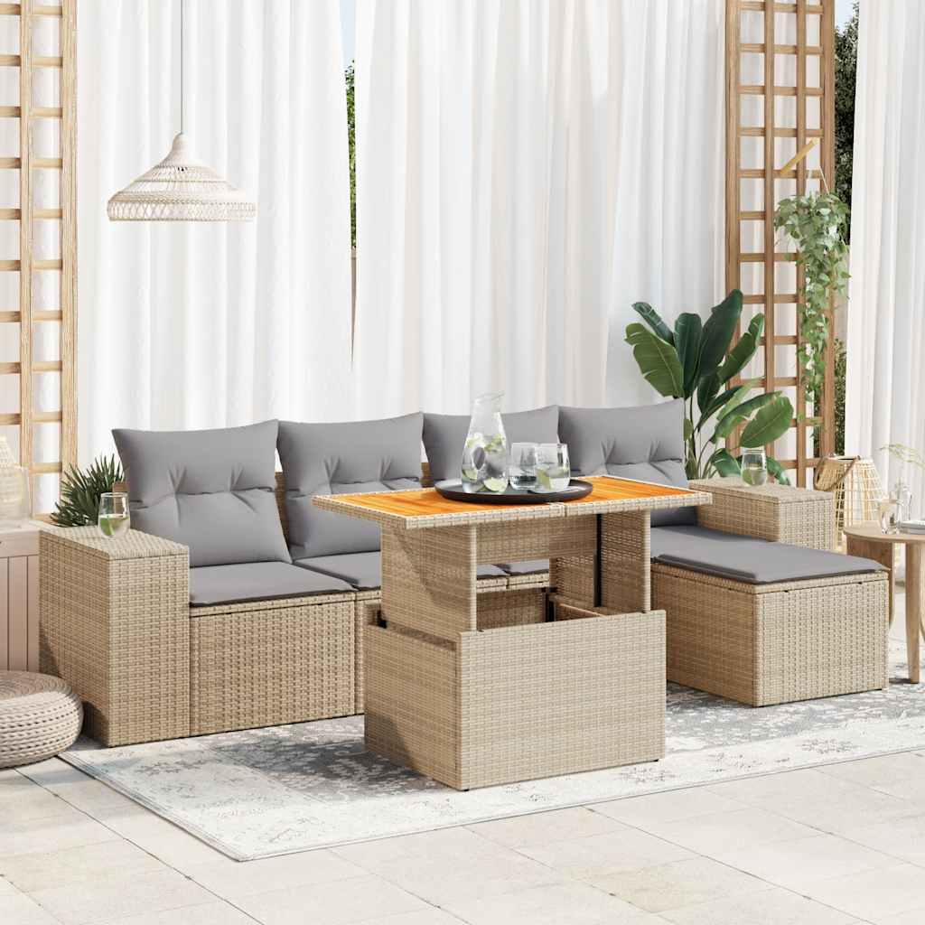 Set Divano da Giardino 6 pz con Cuscini Beige in Polyrattan | homemem39
