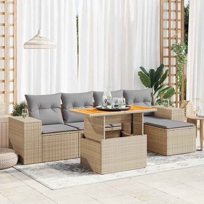 Set Divano da Giardino 6 pz con Cuscini Beige in Polyrattan | homemem39