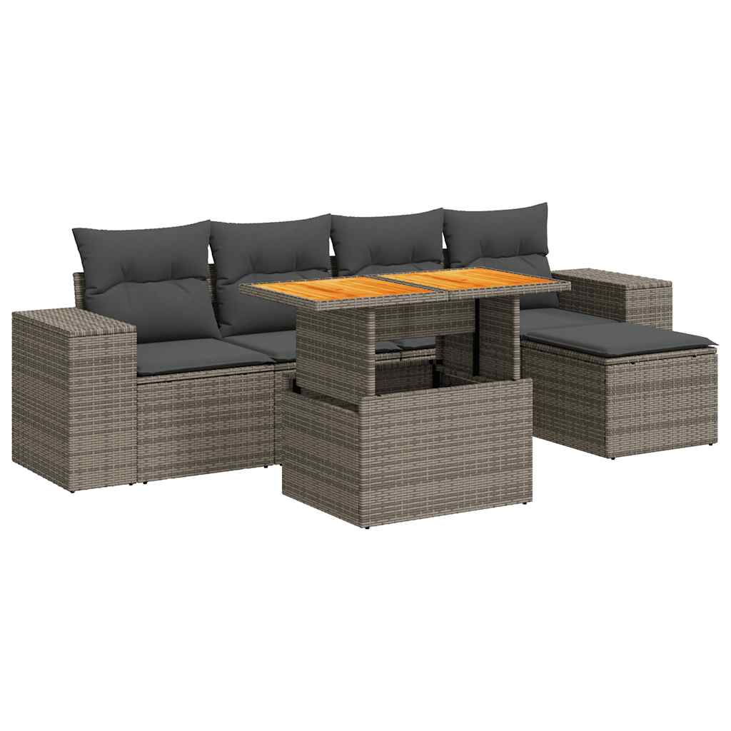 Set Divano da Giardino 6 pz con Cuscini Grigio in Polyrattan | homemem39