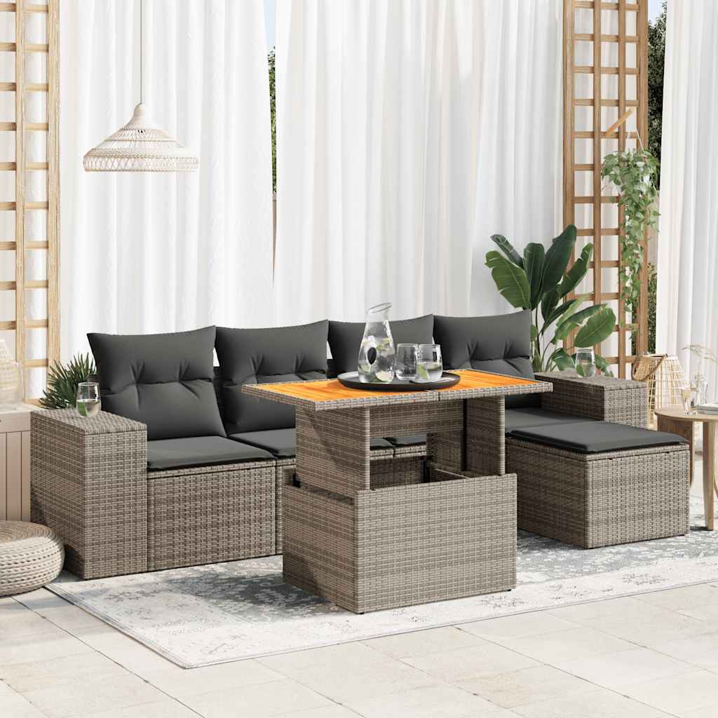 Set Divano da Giardino 6 pz con Cuscini Grigio in Polyrattan | homemem39