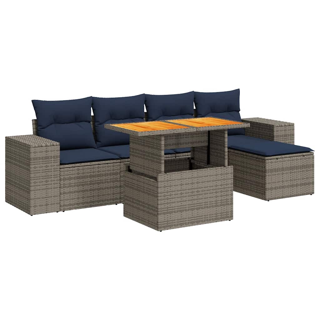 Set Divano da Giardino 6 pz con Cuscini Grigio in Polyrattan | homemem39