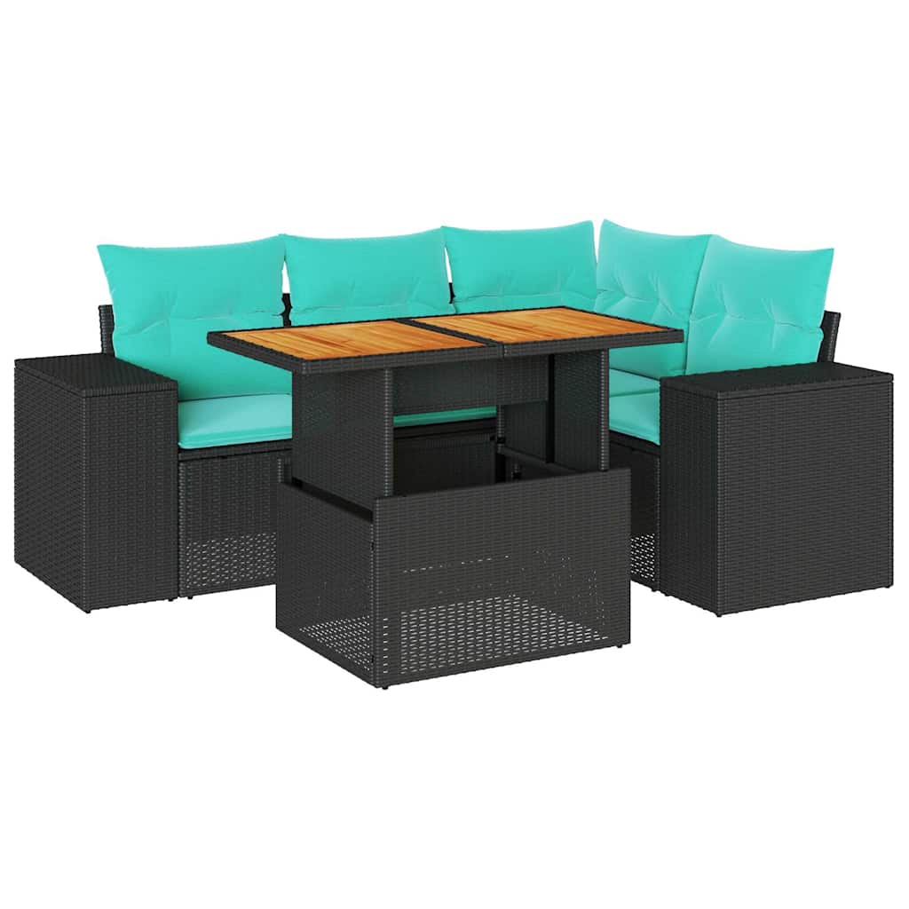 Set Divani da Giardino 5 pz con Cuscini in Polyrattan Nero | homemem39
