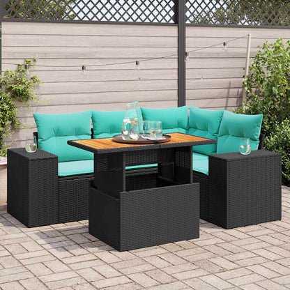 Set Divani da Giardino 5 pz con Cuscini in Polyrattan Nero