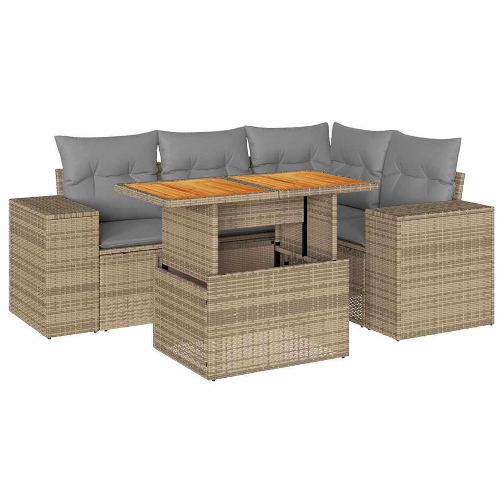 Set Divano da Giardino 5 pz con Cuscini Beige in Polyrattan | homemem39