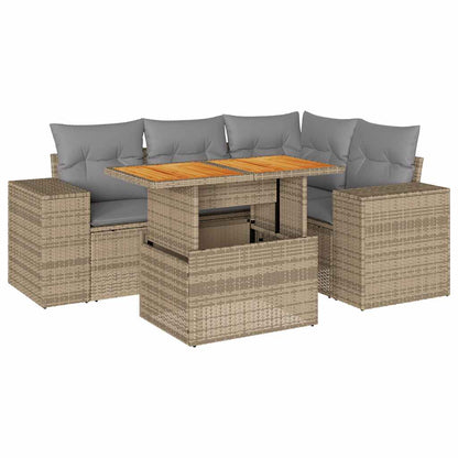 Set Divano da Giardino 5 pz con Cuscini Beige in Polyrattan | homemem39