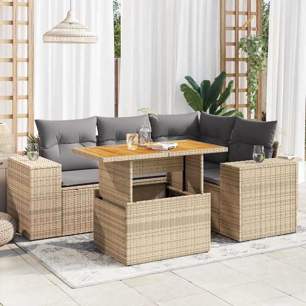 Set Divano da Giardino 5 pz con Cuscini Beige in Polyrattan | homemem39