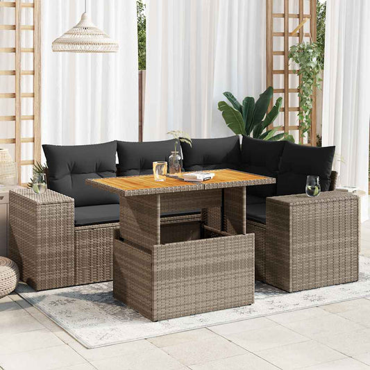 Set Divano da Giardino 5 pz con Cuscini Grigio in Polyrattan