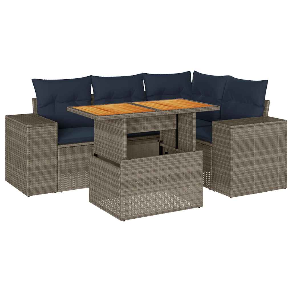 Set Divano da Giardino 5 pz con Cuscini Grigio in Polyrattan | homemem39