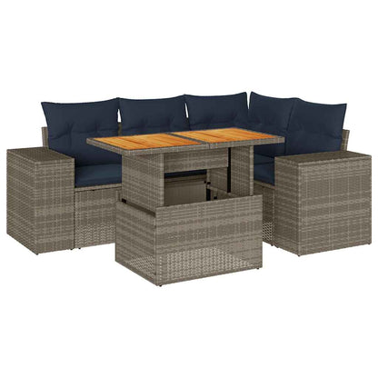 Set Divano da Giardino 5 pz con Cuscini Grigio in Polyrattan | homemem39