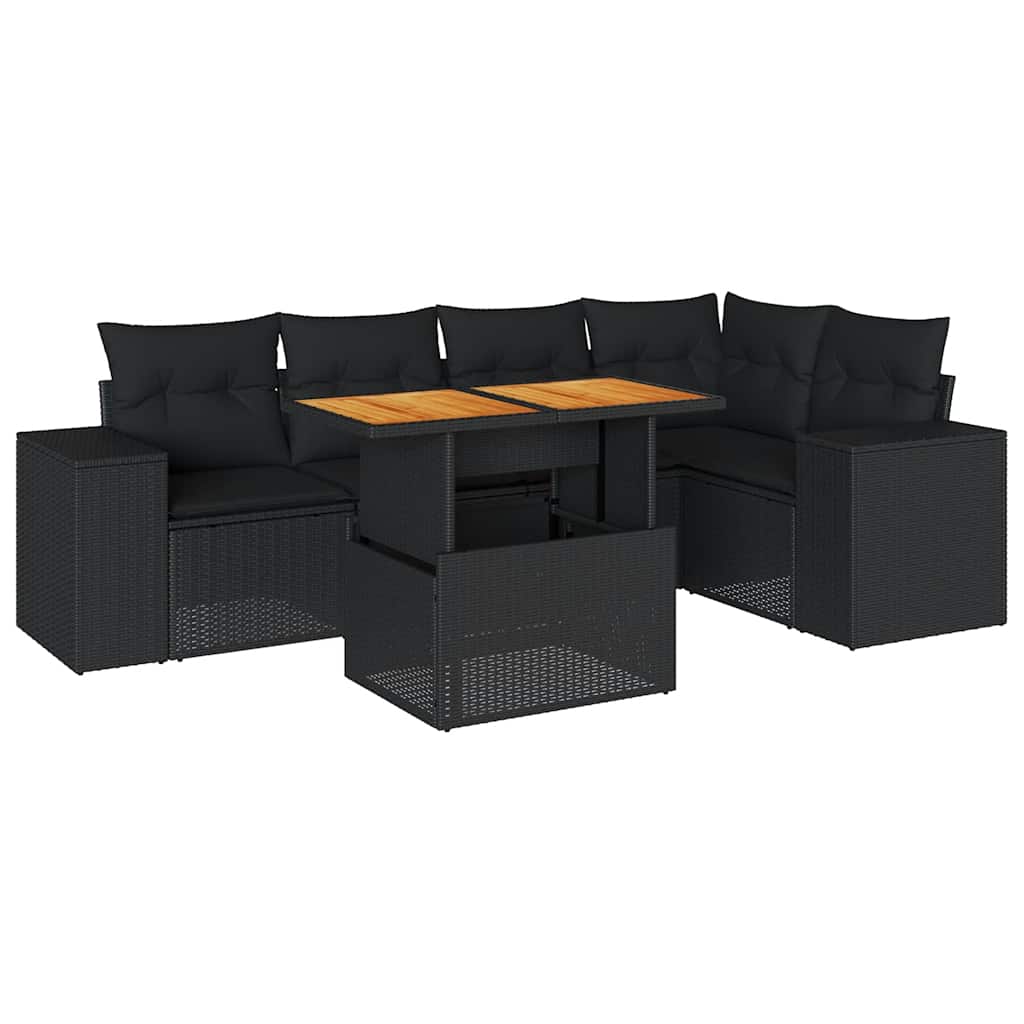 Set Divano da Giardino 6 pz con Cuscini Nero in Polyrattan