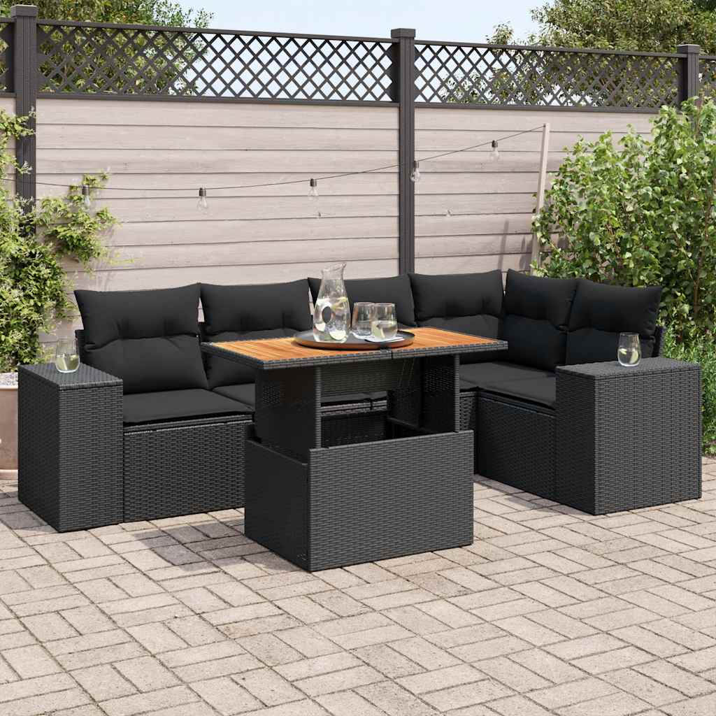 Set Divano da Giardino 6 pz con Cuscini Nero in Polyrattan | homemem39