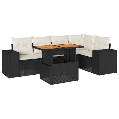 Set Divano da Giardino 6 pz con Cuscini Nero in Polyrattan | homemem39
