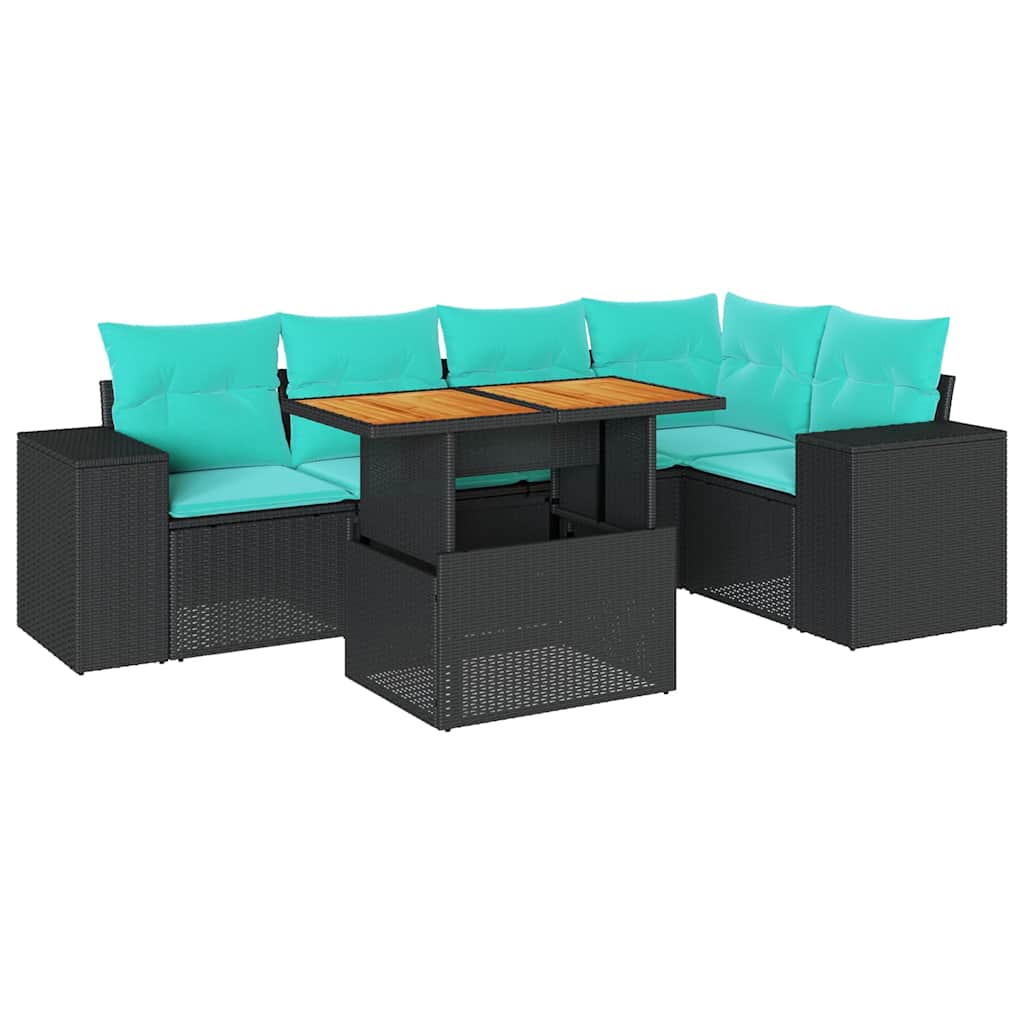Set Divano da Giardino 6 pz con Cuscini Nero in Polyrattan