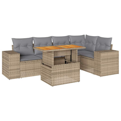 Set Divano da Giardino 6 pz con Cuscini Beige in Polyrattan