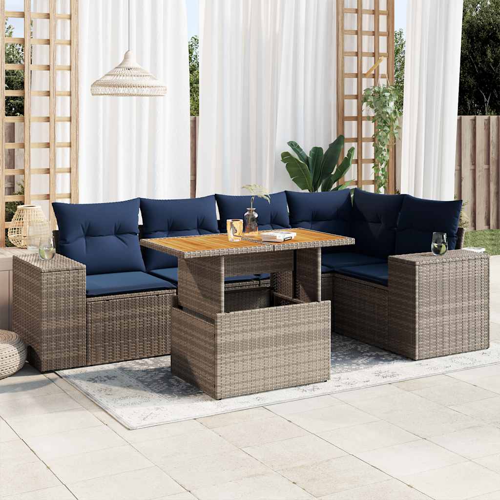 Set Divano da Giardino 6 pz con Cuscini Grigio in Polyrattan | homemem39