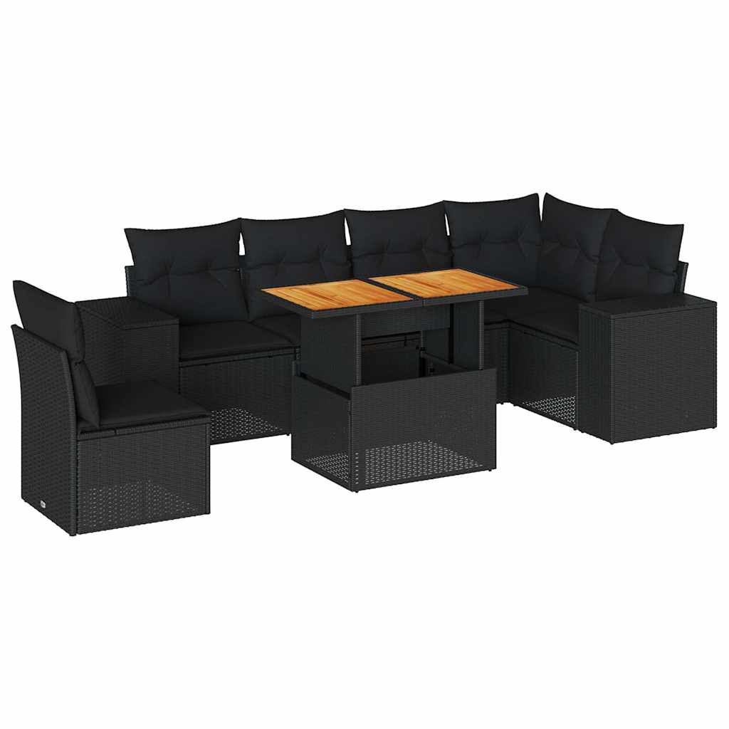 Set Divani da Giardino con Cuscini 7pz Nero Polyrattan