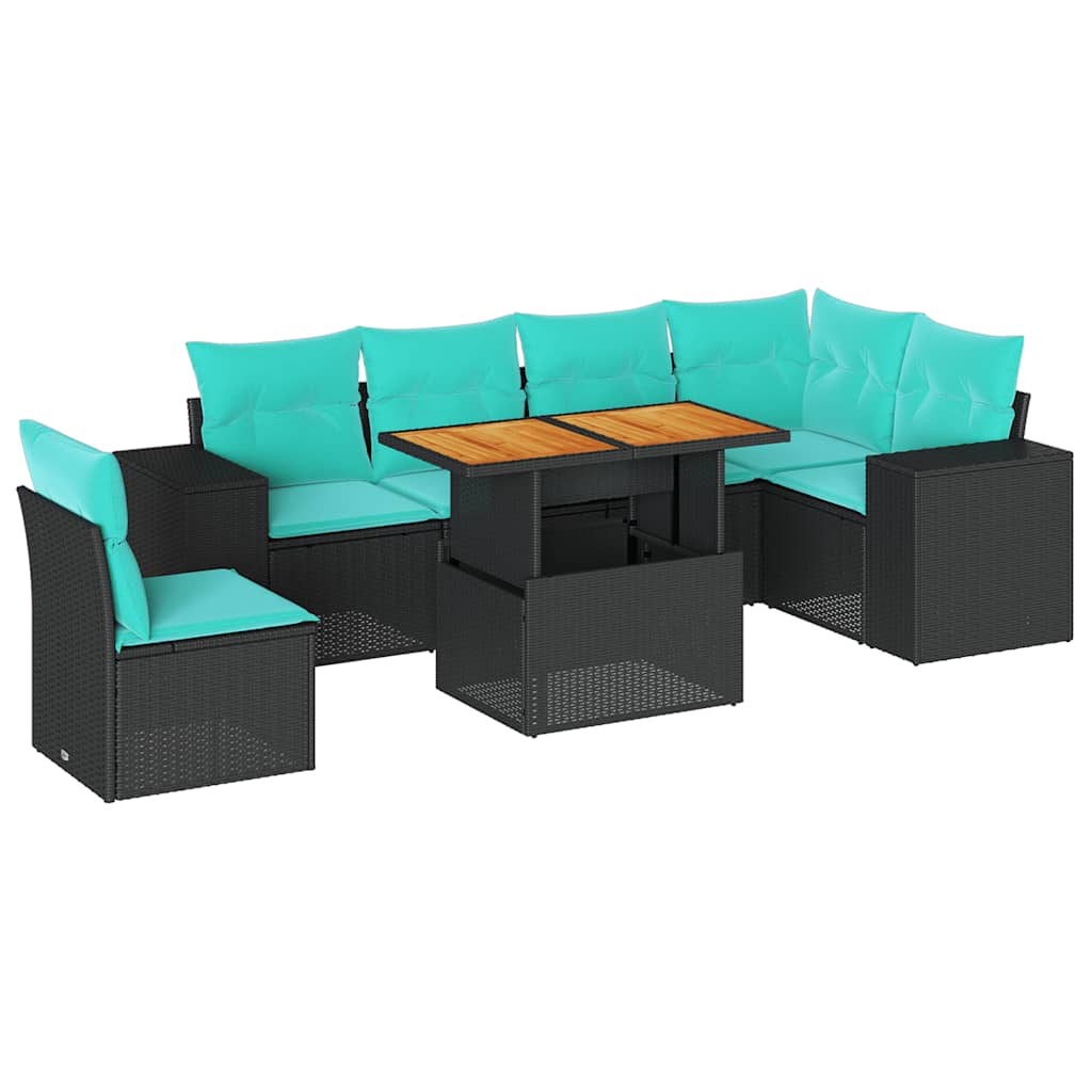 Set Divani da Giardino con Cuscini 7pz Nero Polyrattan | homemem39