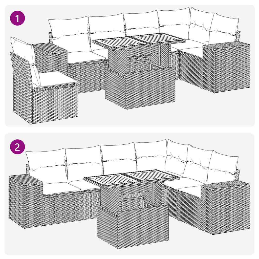 Set Divani da Giardino con Cuscini 7pz Nero Polyrattan | homemem39