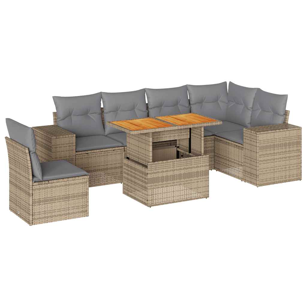 Set Divani da Giardino 7 pz con Cuscini Beige in Polyrattan