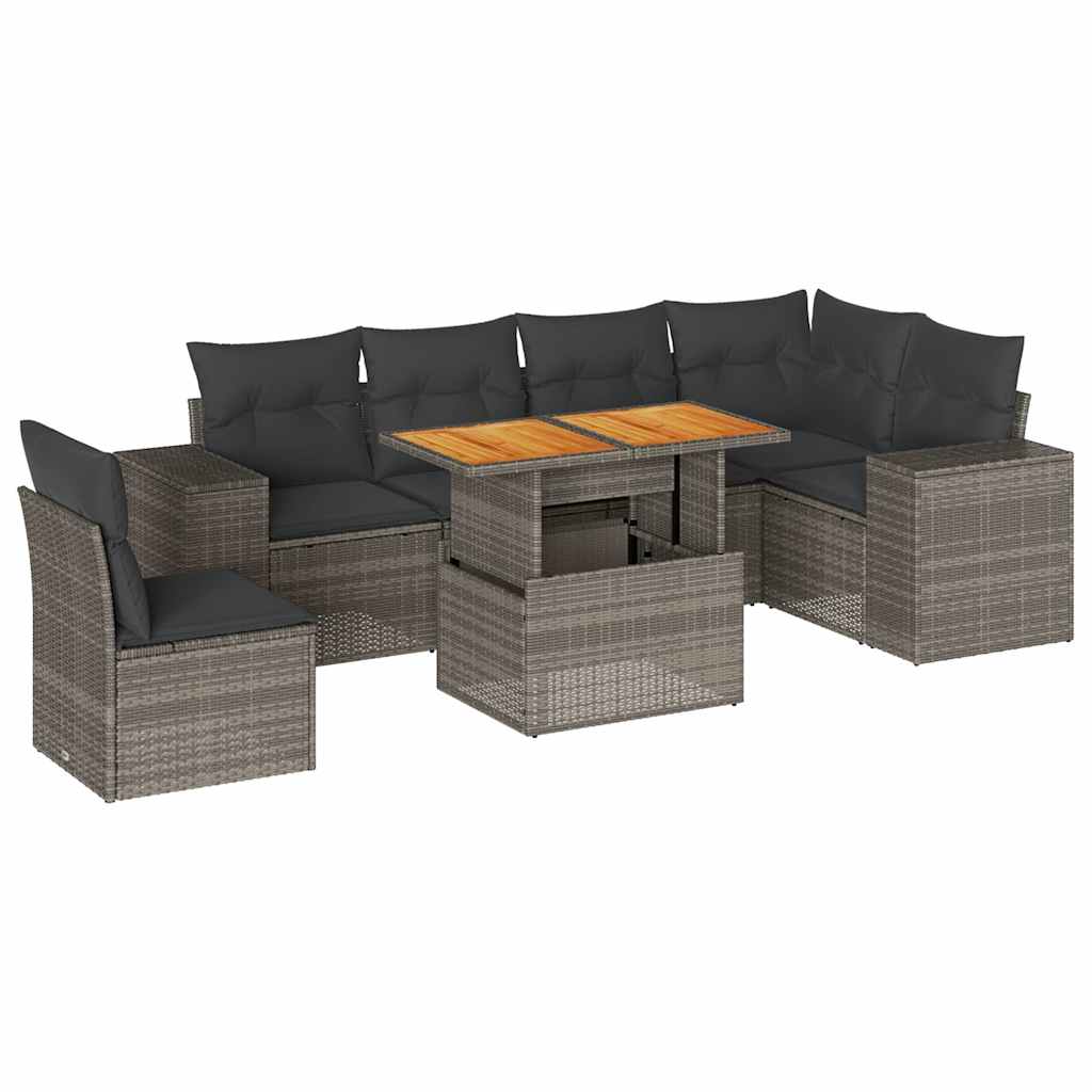 Set Divani da Giardino 7 pz con Cuscini Grigio in Polyrattan