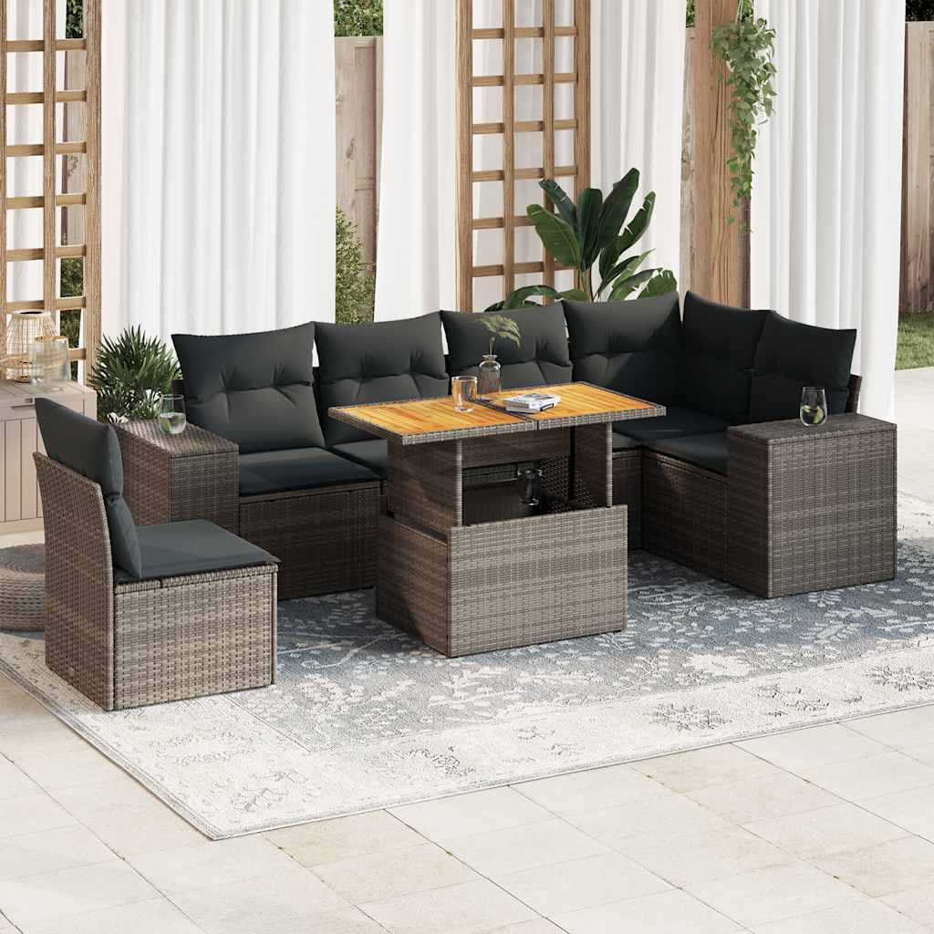 Set Divani da Giardino 7 pz con Cuscini Grigio in Polyrattan | homemem39