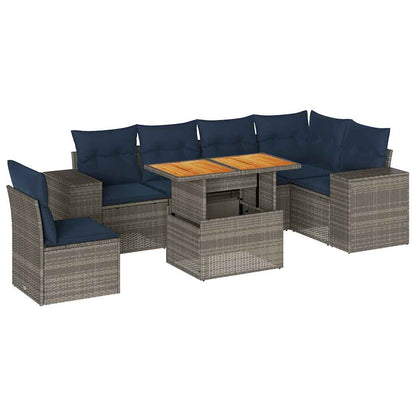 Set Divani da Giardino 7 pz con Cuscini Grigio in Polyrattan | homemem39