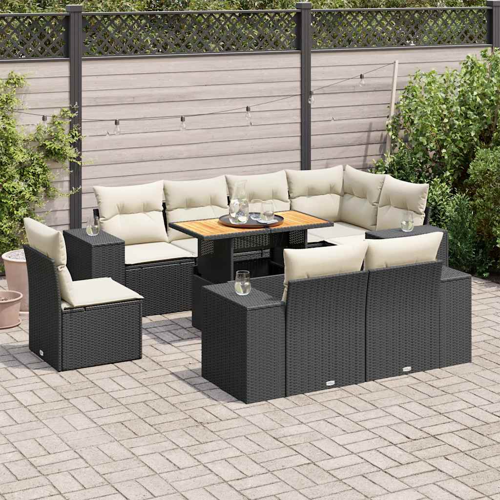 Set Divani da Giardino 9 pz con Cuscini Nero in Polyrattan | homemem39