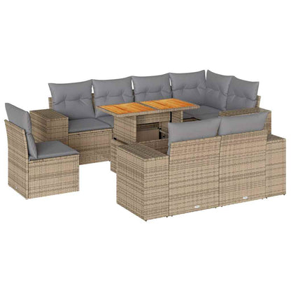 Set Divano da Giardino 9 pz con Cuscini Beige in Polyrattan | homemem39