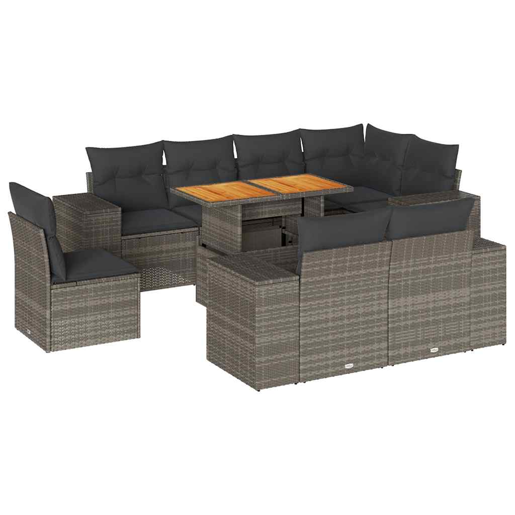 Set Divano da Giardino 9 pz con Cuscini Grigio in Polyrattan | homemem39