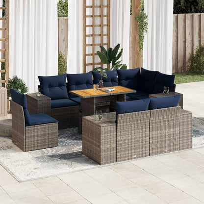 Set Divano da Giardino 9 pz con Cuscini Grigio in Polyrattan | homemem39