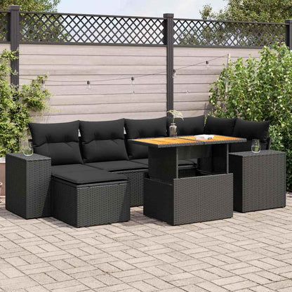 Set Divani da Giardino con Cuscini 7pz Nero Polyrattan | homemem39