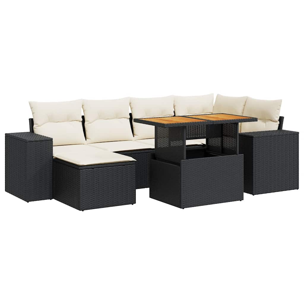 Set Divani da Giardino con Cuscini 7pz Nero Polyrattan | homemem39