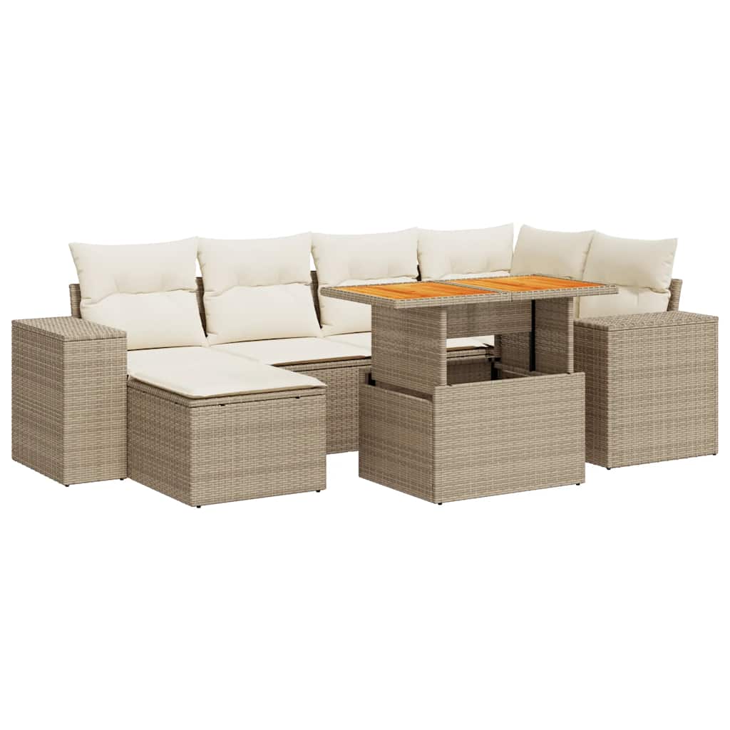 Set Divani da Giardino 7 pz con Cuscini Beige in Polyrattan | homemem39