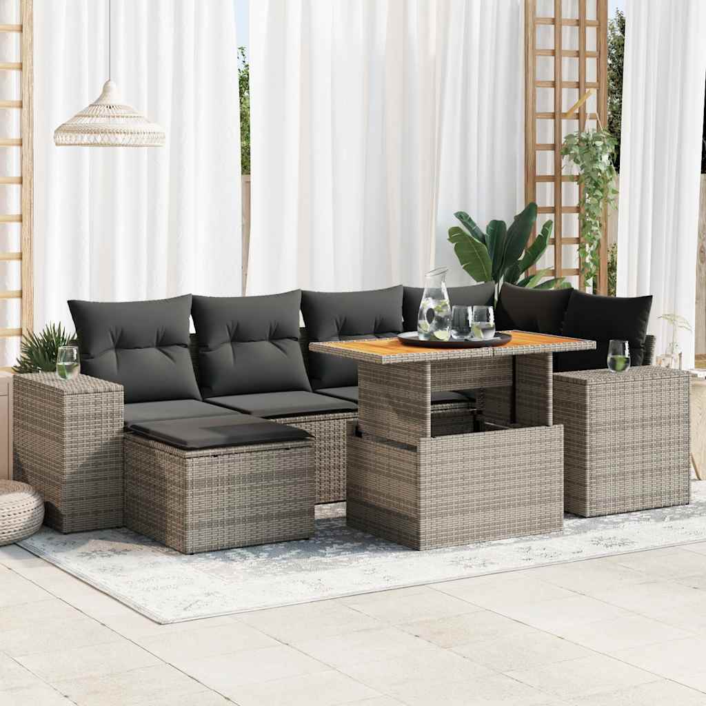 Set Divani da Giardino 7 pz con Cuscini Grigio in Polyrattan | homemem39